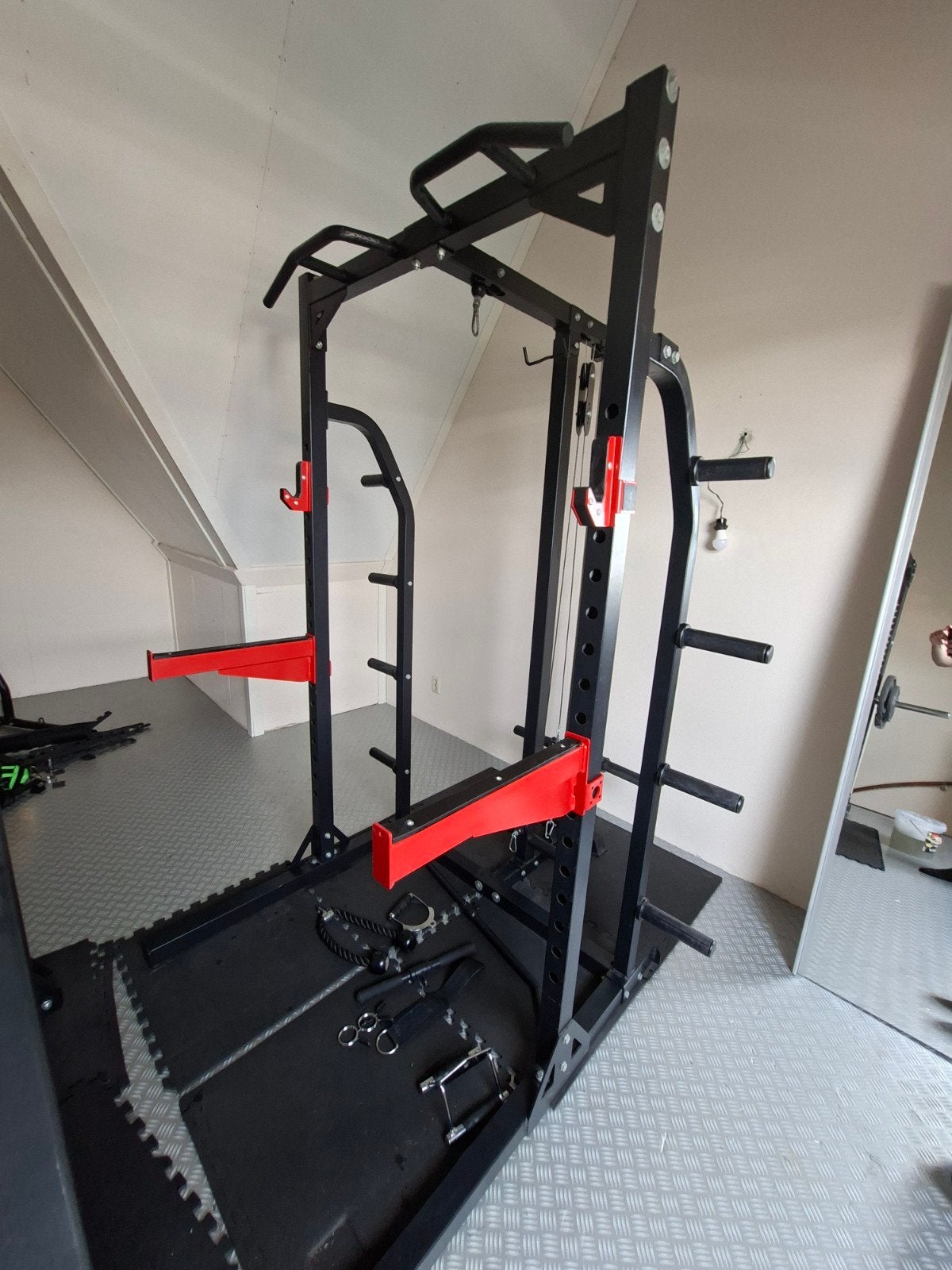 Squatrack / halfrack fitness Pivot squatrek incl row, Ophalen, Zo goed als nieuw, Krachtstation