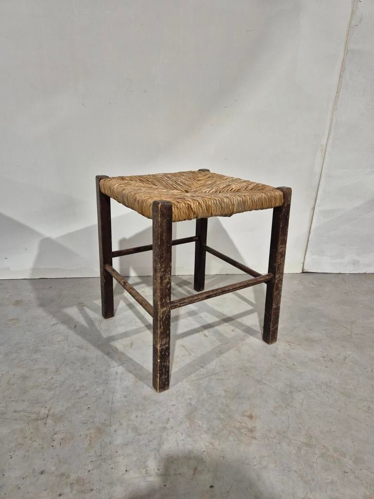 Vintage kruk met biezen zitting, Onbekend, Ophalen of Verzenden, Onbekend, Onbekend
