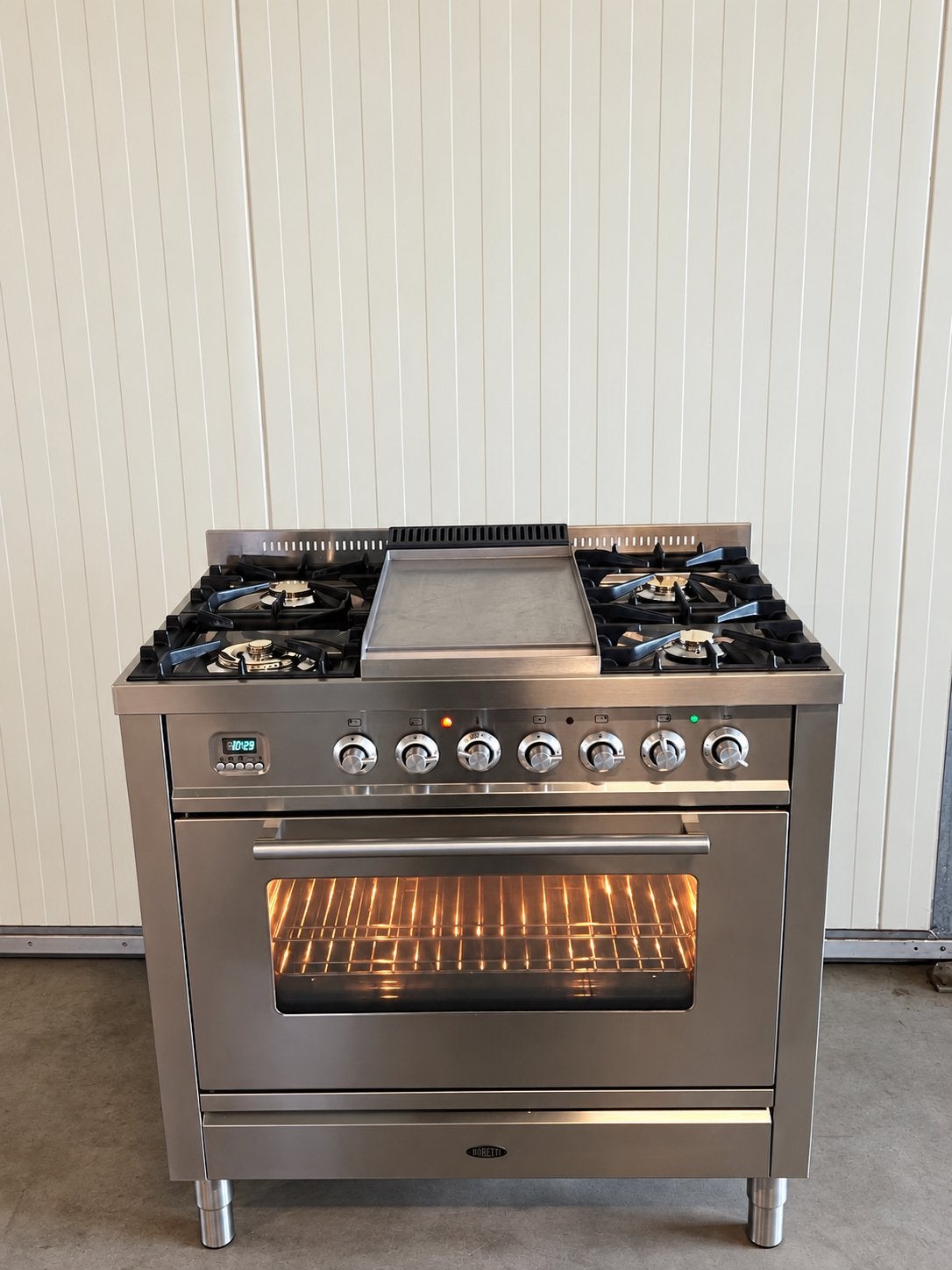 Luxe Boretti fornuis 5 pits rvs inclusief afzuigkap - 90 cm, 60 cm of meer, Ophalen of Verzenden, Zo goed als nieuw, Gas