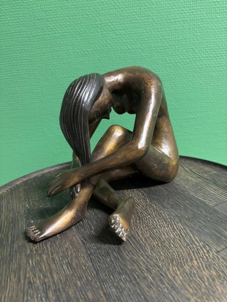 Antieke bronzen naakte vrouw, in topstaat., Ophalen of Verzenden, Brons