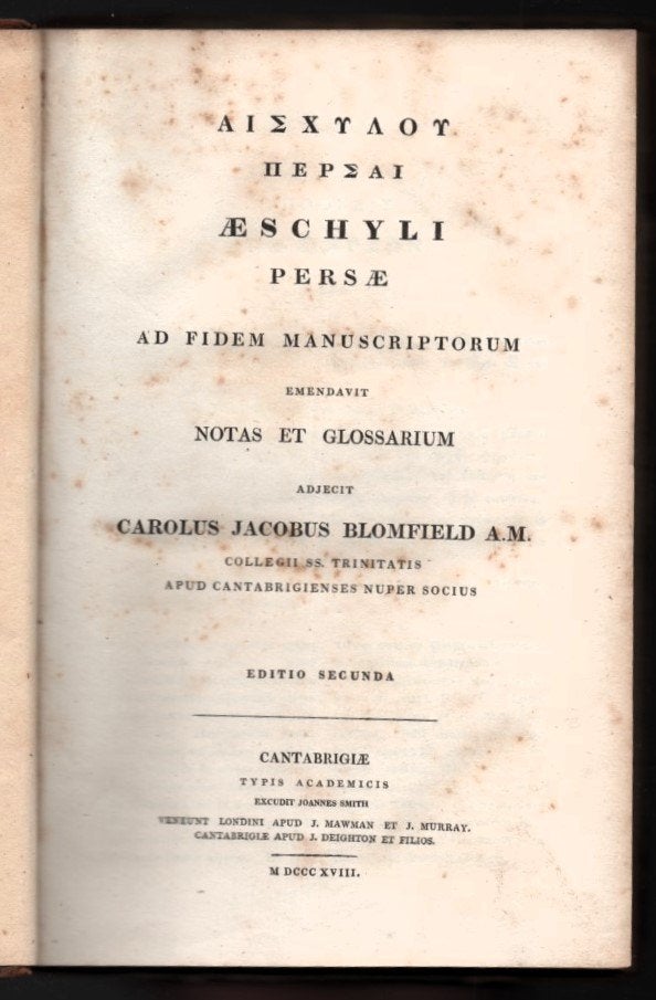 Aeschylou Persai ~ C.J. Bromfield (Trinity College) ~ 1818, Antiek en Kunst, Verzenden