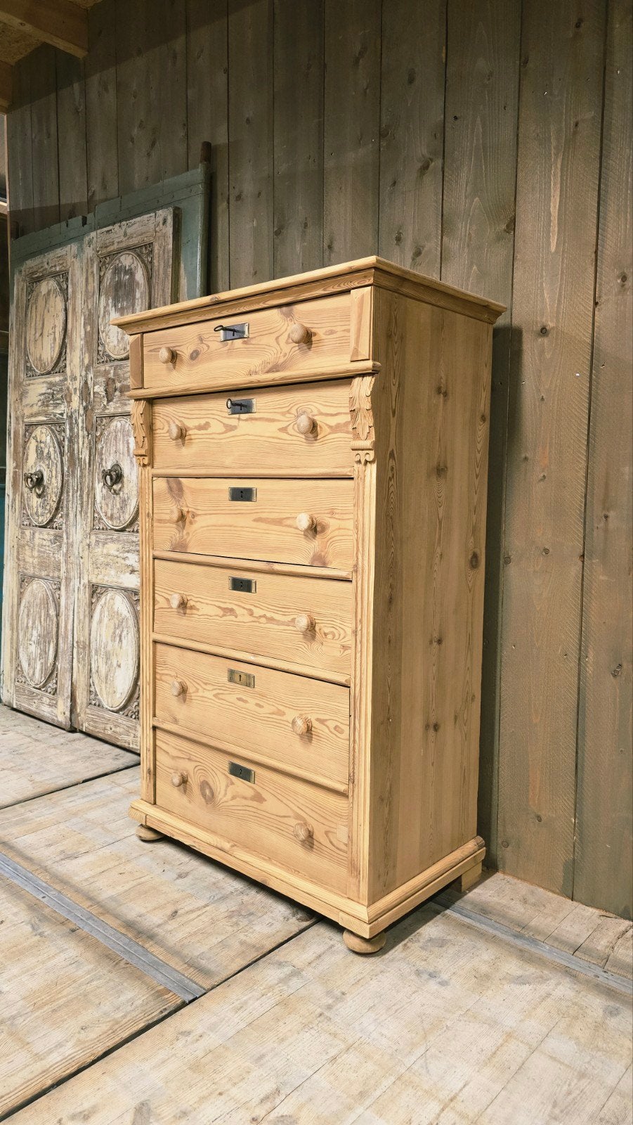 Antiek GrenenHouten Commode/Ladenkast uit voorraad leverbaar, 1 of 2 laden, 100 tot 150 cm, Zo goed als nieuw, Grenenhout
