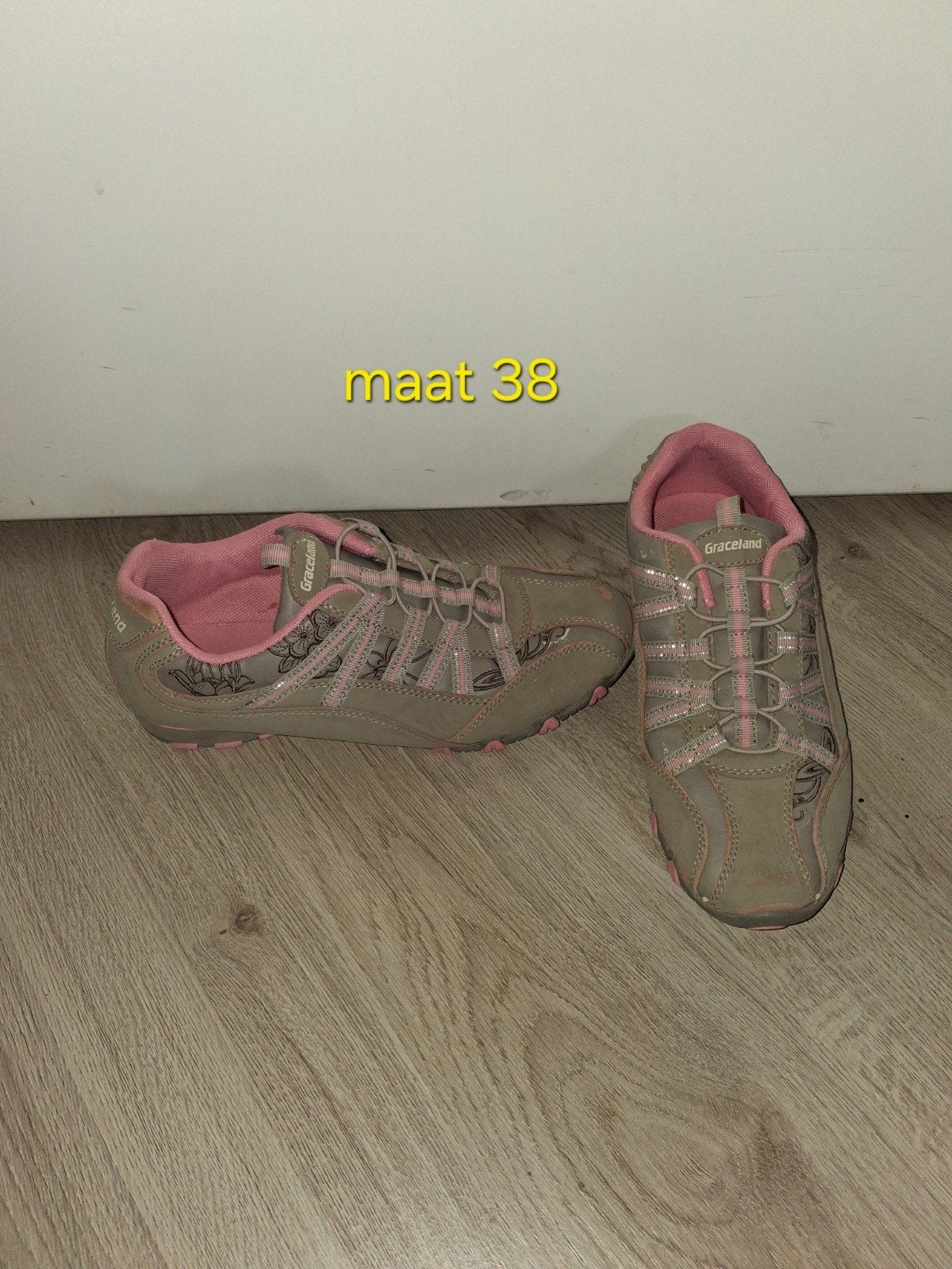 grijs roze schoenen gymschoenen gympen maat 38, Ophalen of Verzenden, Grijs, Sneakers of Gympen, Zo goed als nieuw