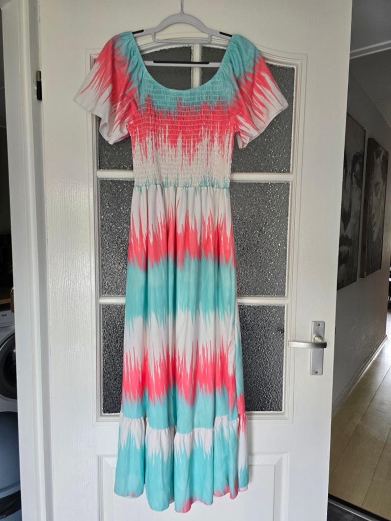 Lange zomer jurk 38 40 42 44 koraal turquoise wit, Maat 38/40 (M), Wit, Nieuw, Ophalen of Verzenden