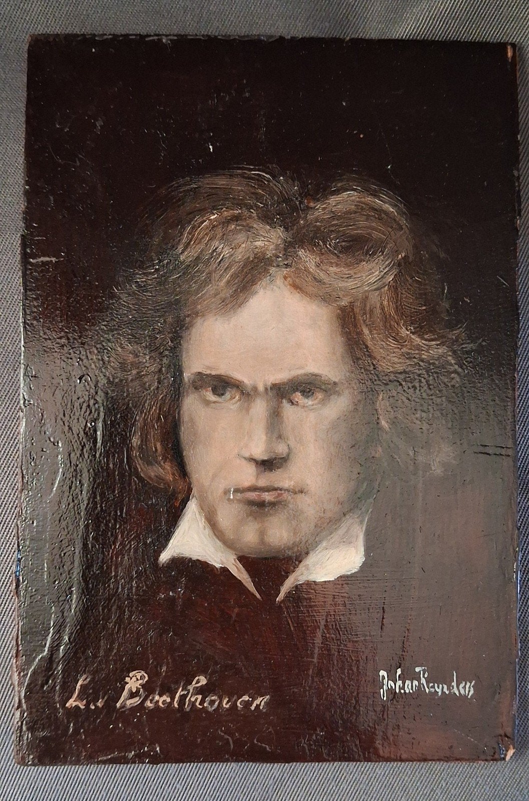 3 miniatuur portretten van componisten - Johan Reynders, Paneel, Portret of Personen, Ophalen of Verzenden, Olieverf