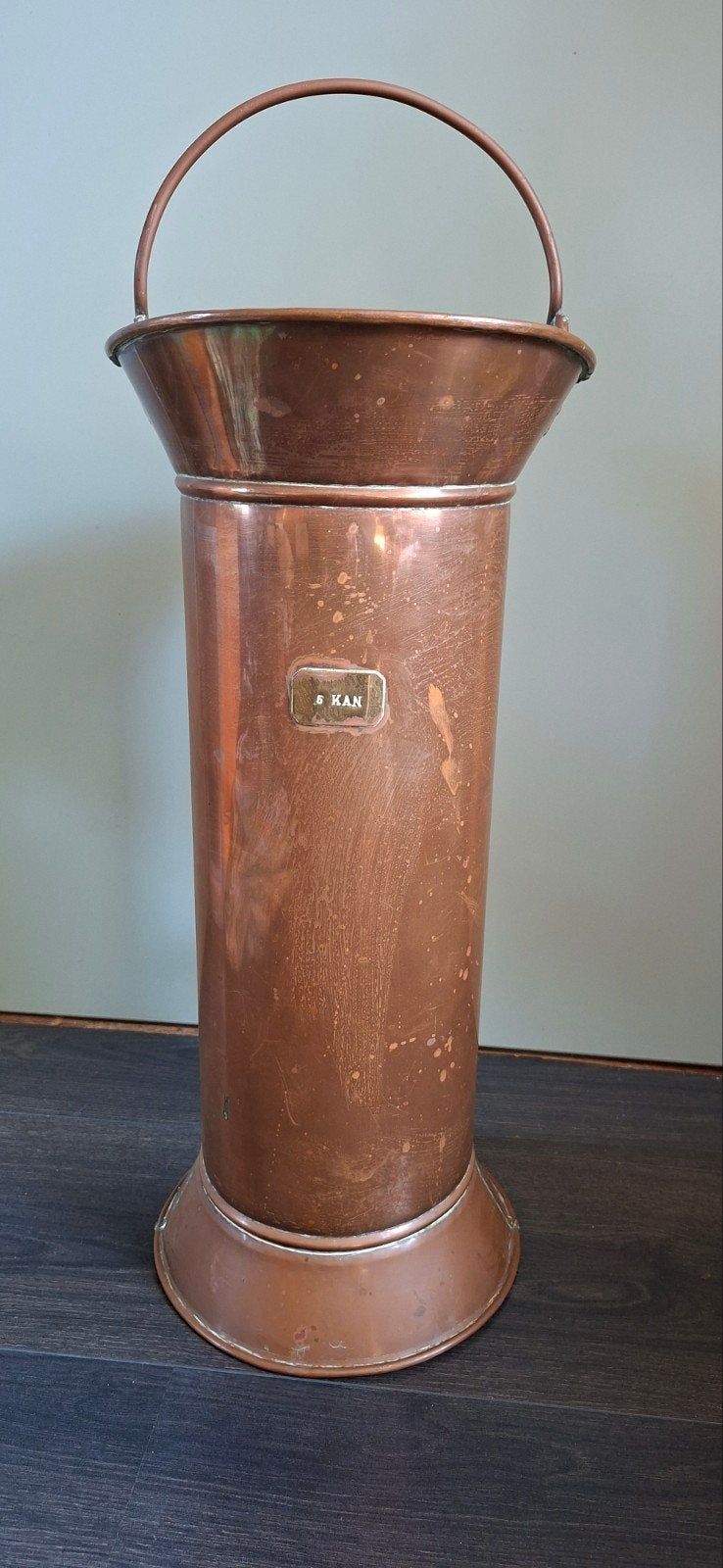 Vintage koperen paraplubak, droogbloem vaas, 5 KAN, Ophalen of Verzenden, Gebruikt, Metaal