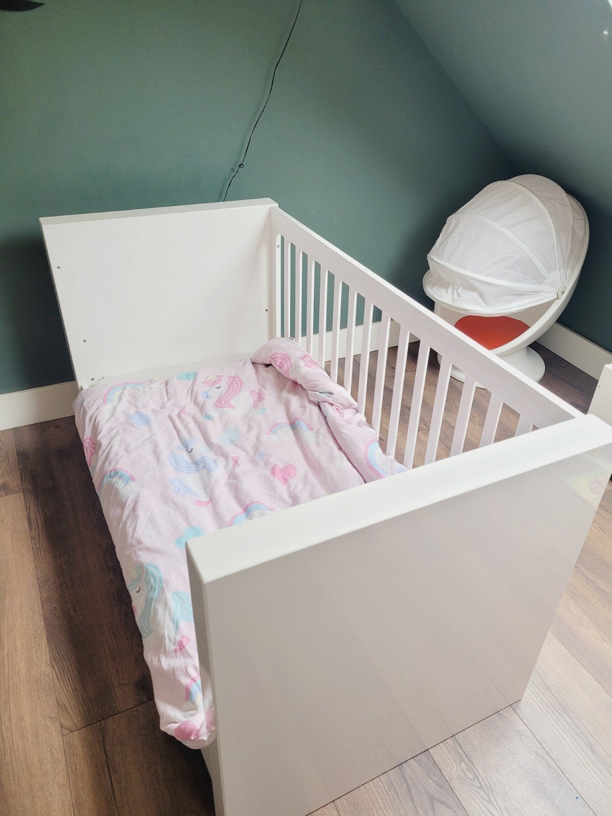 Hoogglans wit, dubbelwandig ledikant 70x140 met matras en to, 70 tot 85 cm, 140 tot 160 cm, Zo goed als nieuw, Ophalen