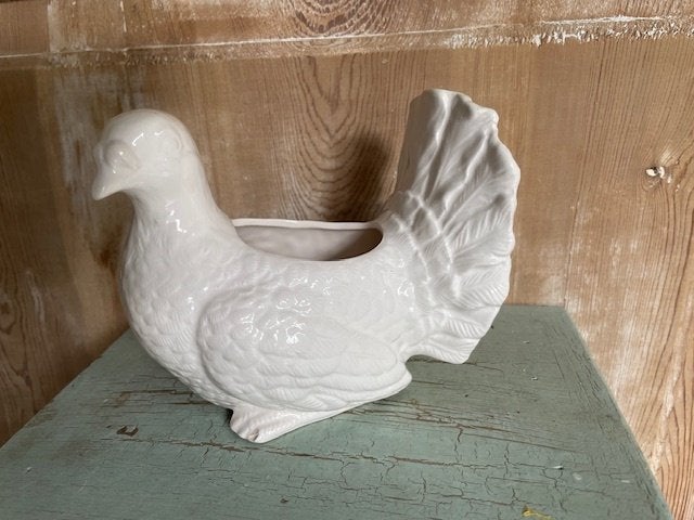 Bloempot van wit porselein. Vorm van een vogel / duif., Ophalen