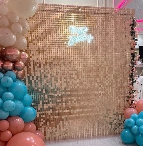 Complete backdrop / shimmer wall, lamp + frame te koop, Ophalen, Nieuw, Versiering, Verjaardag