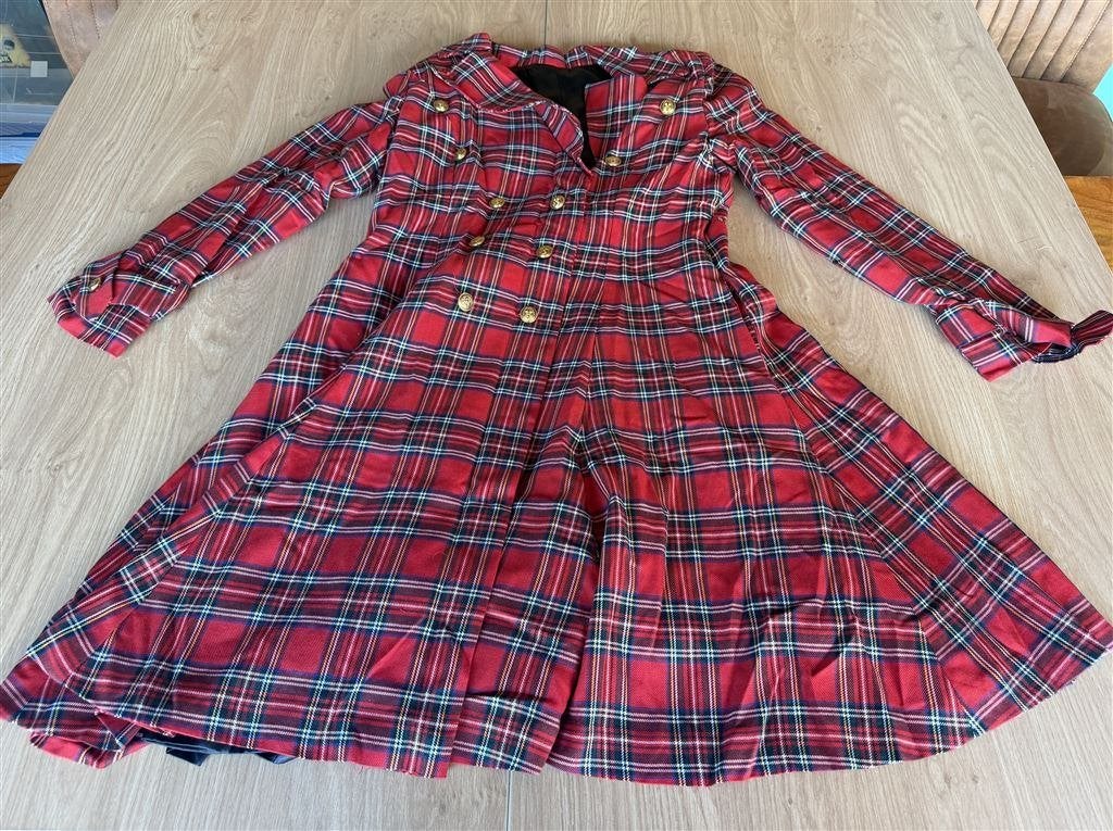 Rode Tartan Geruite Trenchcoat/Mac - Maat S/M, Maat 38/40 (M), Ophalen of Verzenden, Zo goed als nieuw, Boven de knie