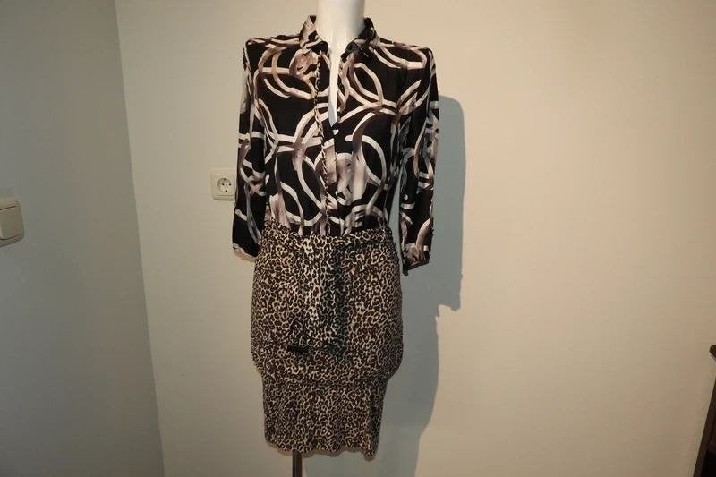 Marccain prachtige jurk zijde lijfje print jaguar rok N2/S, Zo goed als nieuw, Maat 36 (S), Meerkleurig, Verzenden