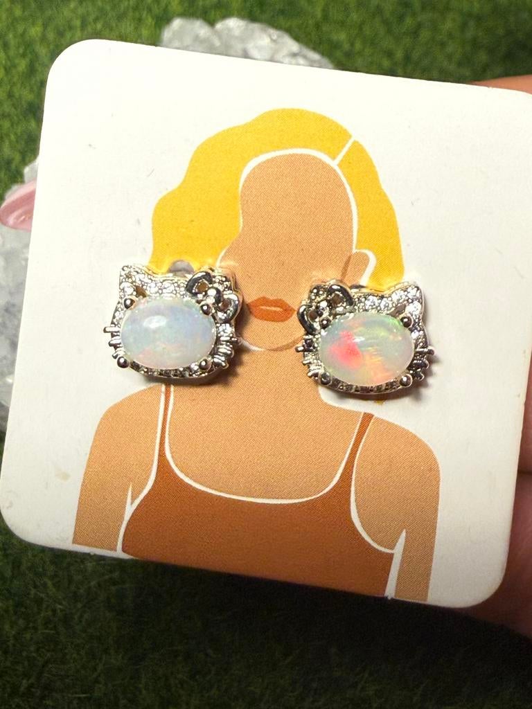 Hello Kitty Zilveren Charm met Opaal en Kristallen, Hangers, Nieuw, Ophalen of Verzenden, Met edelsteen