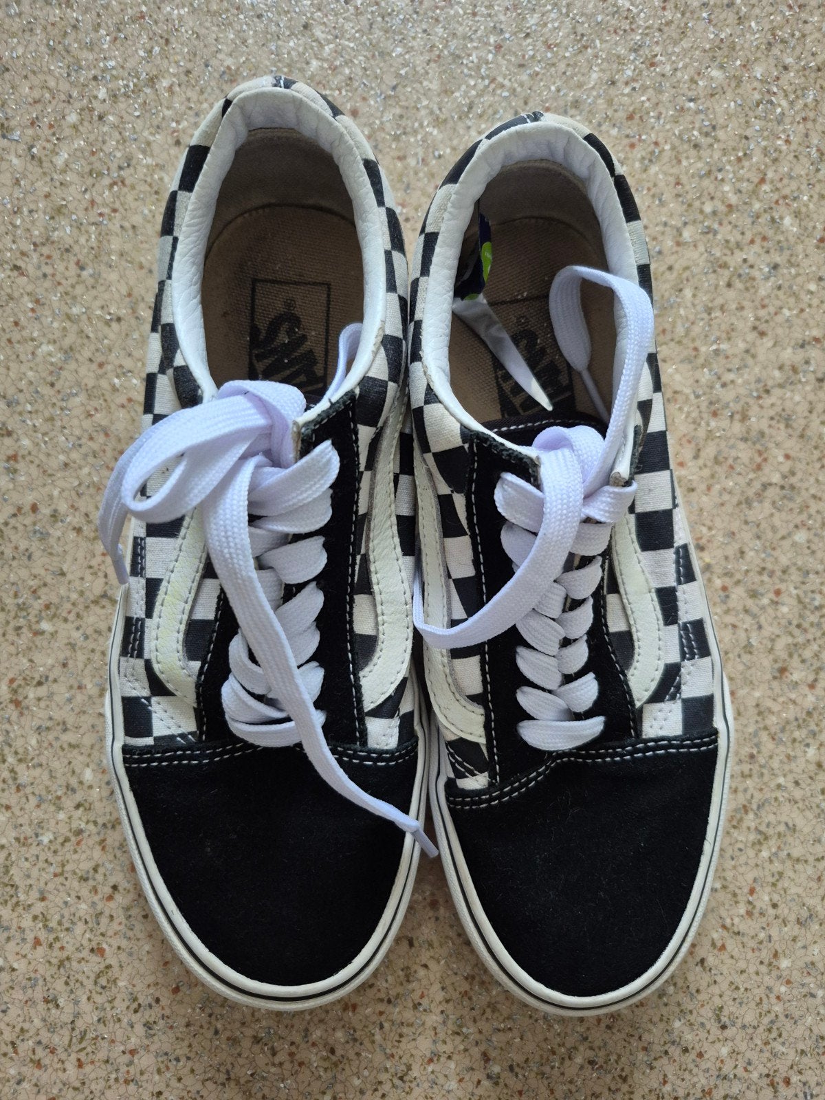 Vans Old Skool Checkerboard Sneakers, Zwart, Ophalen of Verzenden, Sneakers of Gympen, Gedragen