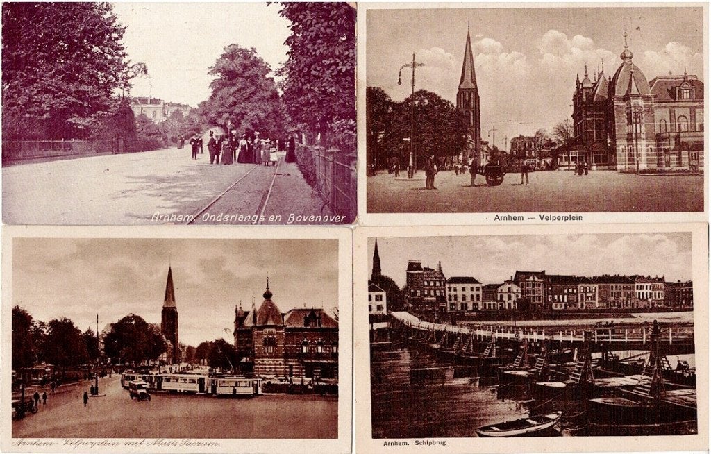 Set van 4 oude ansichtkaarten Arnhem (Ongelopen/Gelopen), Verzamelen, Ansichtkaarten | Nederland, Verzenden, Voor 1920, Gelopen