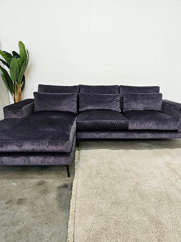 Luxe Hoekbank Velvet Blauw Nieuwstaat - Piet Klerx, Ophalen of Verzenden, Tweelingenlaan 106, Stof, Nijhof Brothers Furniture