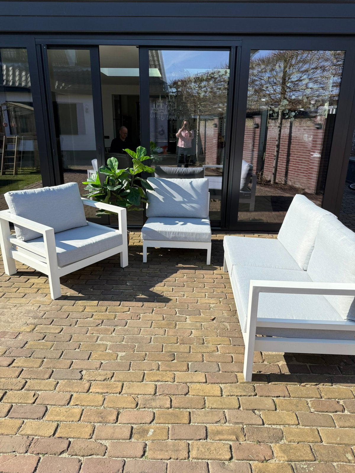 Loungeset merk LIFE. Zeer nette staat. Met kussenhoezen., Ophalen, 4 zitplaatsen, Aluminium, Zo goed als nieuw