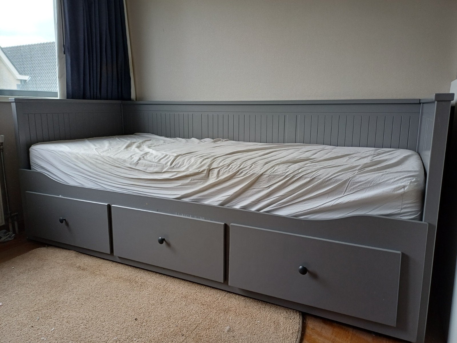 IKEA Hemnes bedbank met 3 lades - Grijs, Ophalen, Eenpersoons, Modern, Scandinavisch, 80 cm