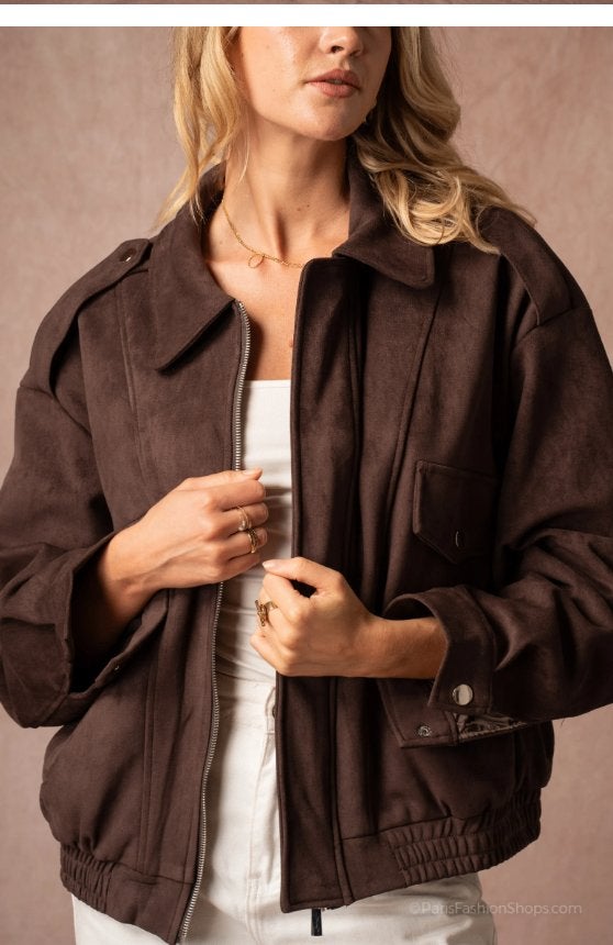 Vegan suede leer bomber jas donker bruin maat S /M oversized, Bruin, Nieuw, Ophalen of Verzenden, Unika Paris