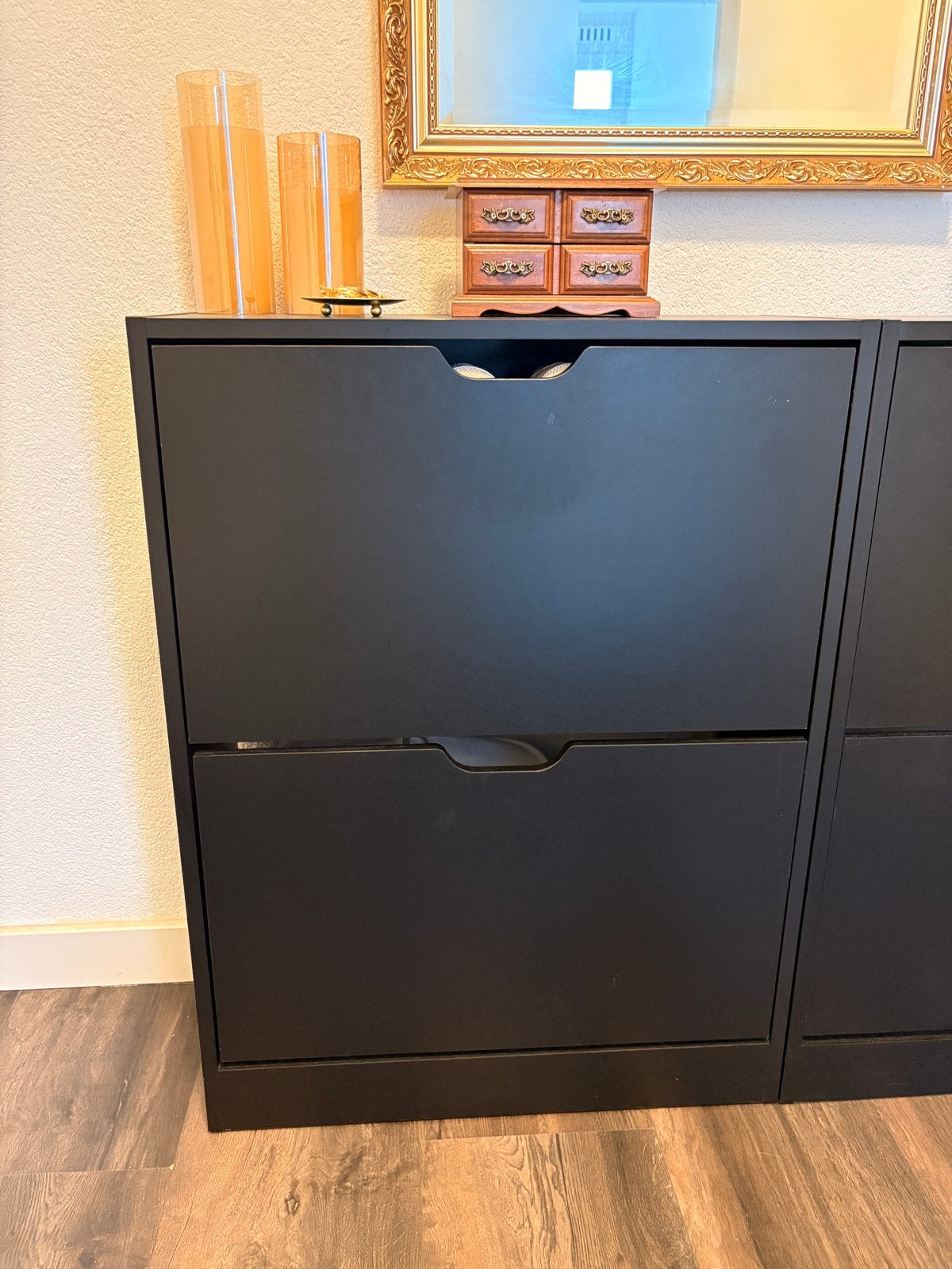 Twee zwarte schoenenkasten met verstelbare planken, Ophalen, Zo goed als nieuw