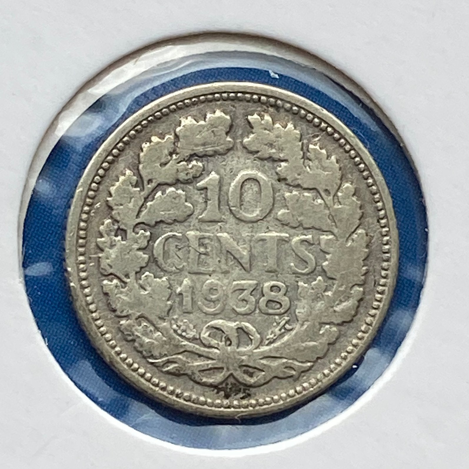 10 Cent / Dubbeltje uit 1938 van Wilhelmina, Verzenden, Zilver, 10 cent, Koningin Wilhelmina