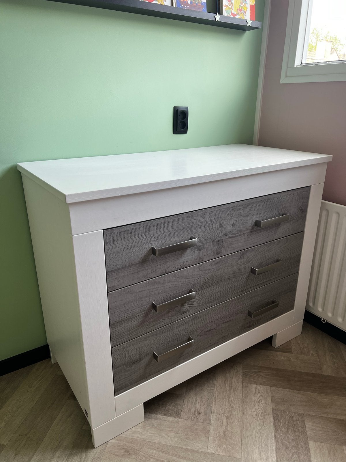 TWF meegroeibed (ledikant) met matras en commode, Ophalen, Gebruikt, Minder dan 140 cm, Matras