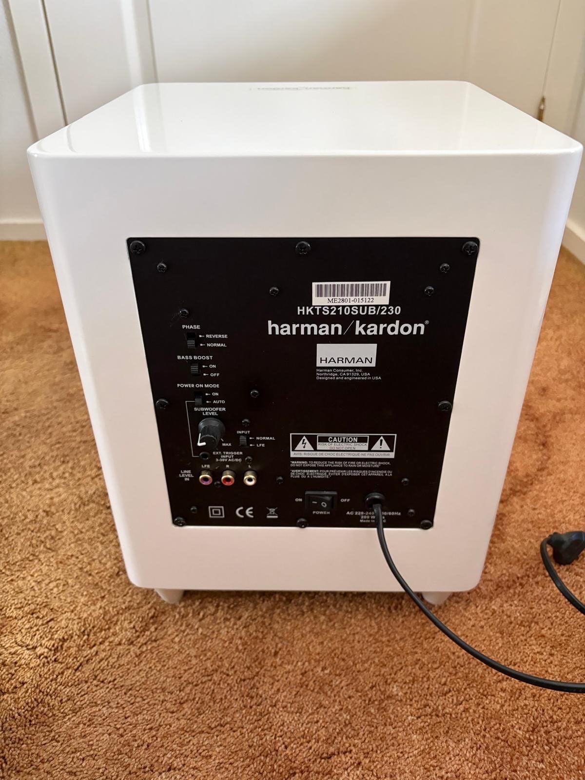 Harman Kardon HKTS210SUB/230 Subwoofer Wit, Gebruikt, Subwoofer, Geschikt voor surround/home cinema, Harman Kardon