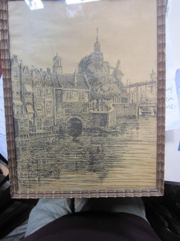 AELBRECHTSKOLK R.dam Zeer oude Tekening Eugene RENSBURG, Antiek en Kunst, Ophalen of Verzenden