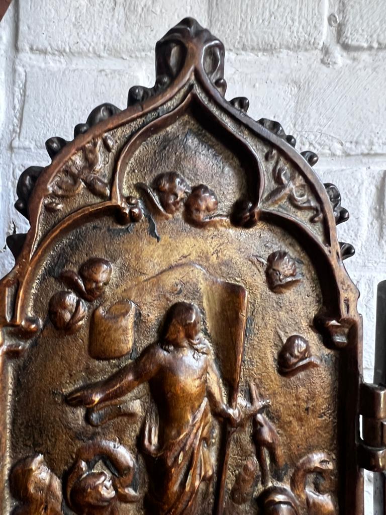 Antiek bronzen drieluik met religieuze voorstelling, Ophalen of Verzenden