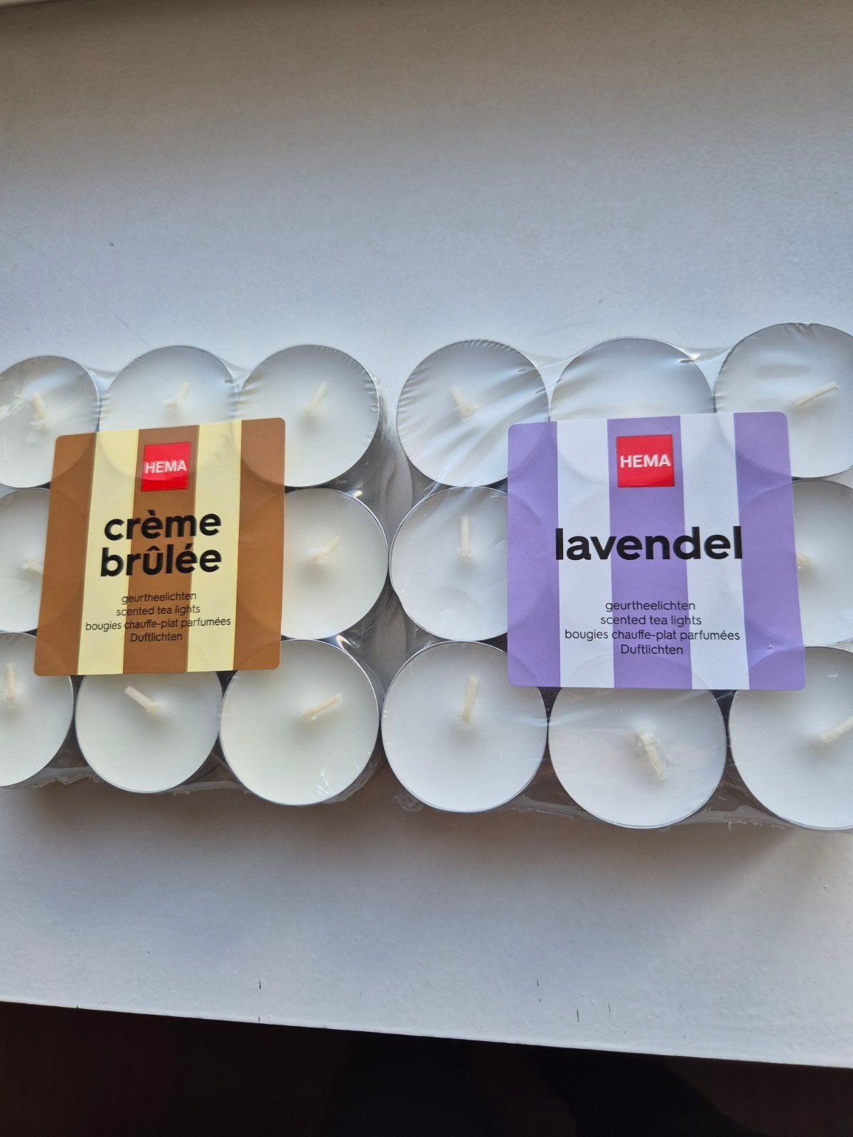 HEMA Geurtheelichten: Crème Brûlée & Lavendel (2x20 st), Overige materialen, Overige kleuren, Nieuw, Ophalen of Verzenden