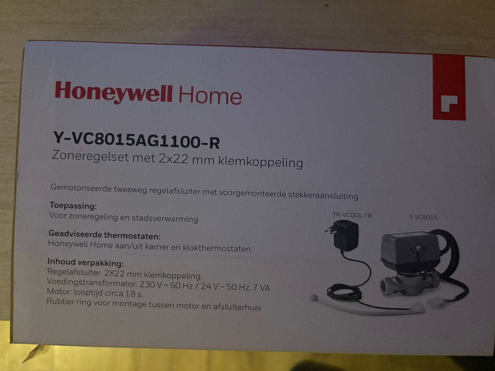 Honeywell zoneregelset Y-VC8015AG1100-R 22 mm knel NIEUW, Ophalen of Verzenden, Nieuw