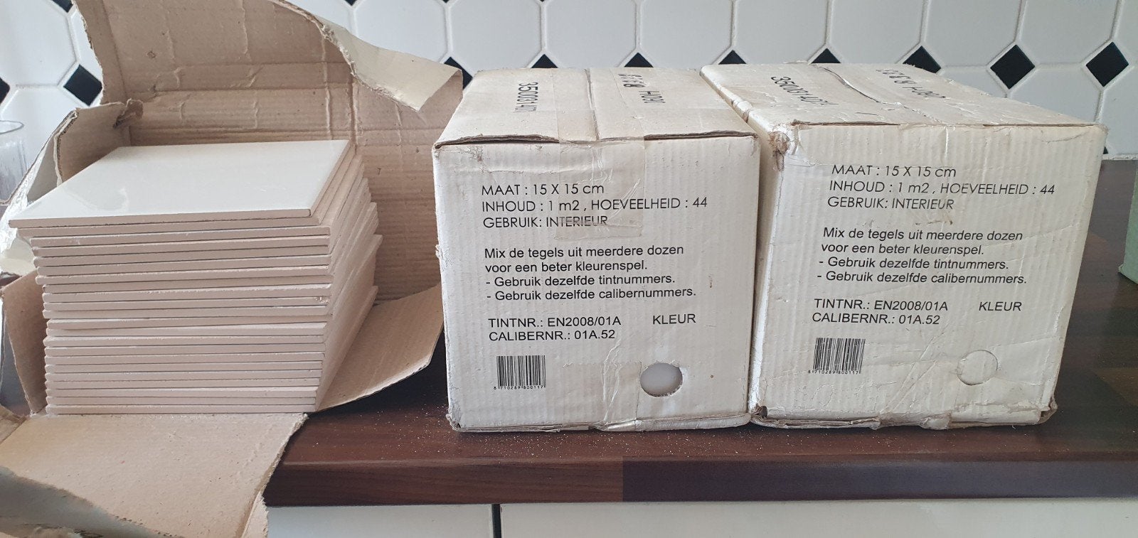 110 wandtegels wit 15×15, Ophalen, 60 cm of meer, Nieuw, Minder dan 20 cm
