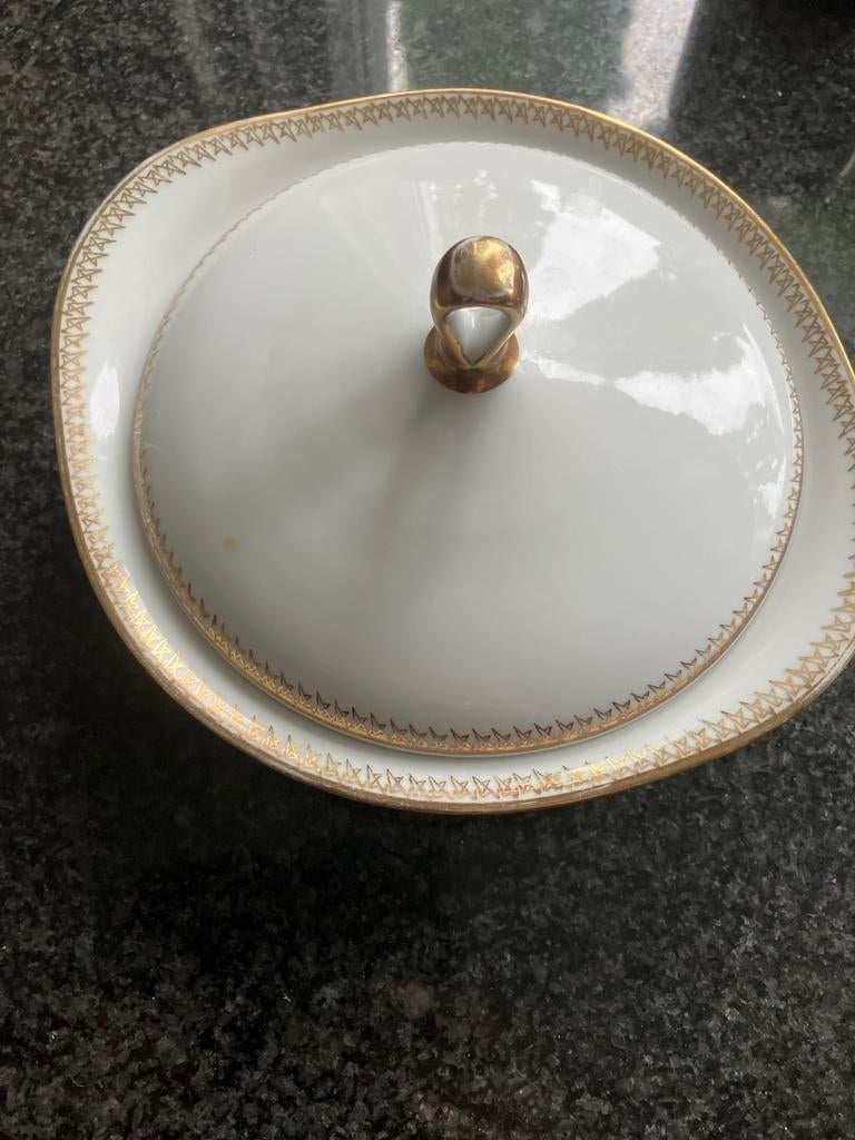 Vintage Winterling Bavaria botervloot - wit met goud, Ophalen
