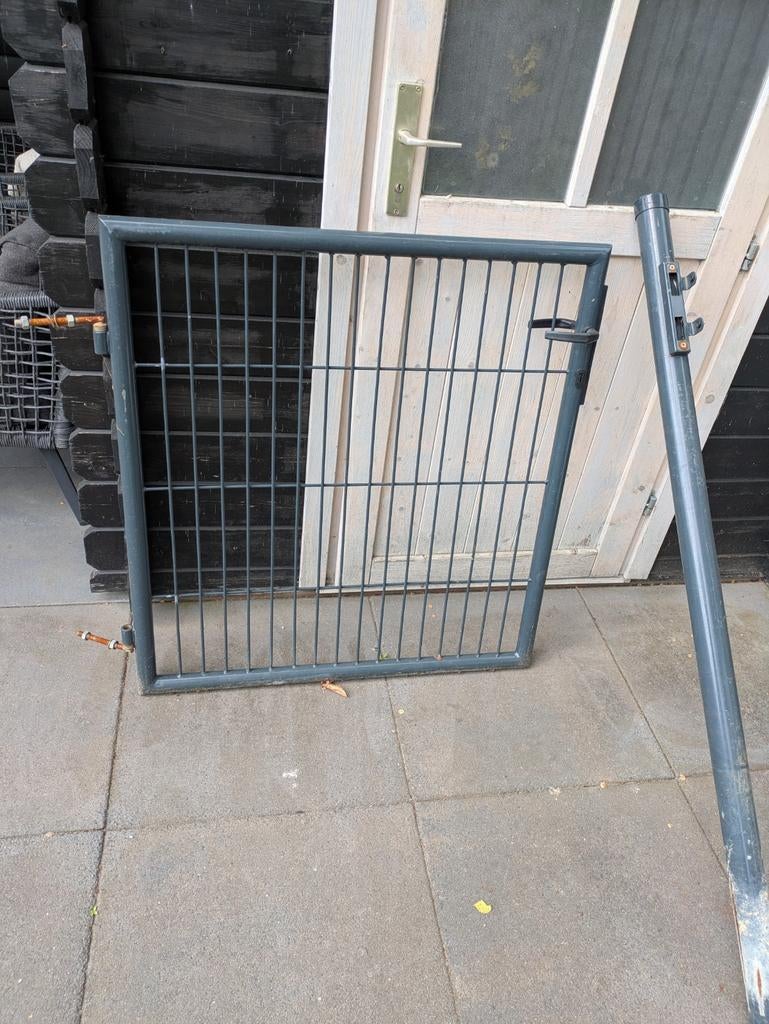 Tuinpoortje stalen/ijzeren met paal - Grijs/antraciet, Ophalen, Met poort, Gebruikt, Tuinhek