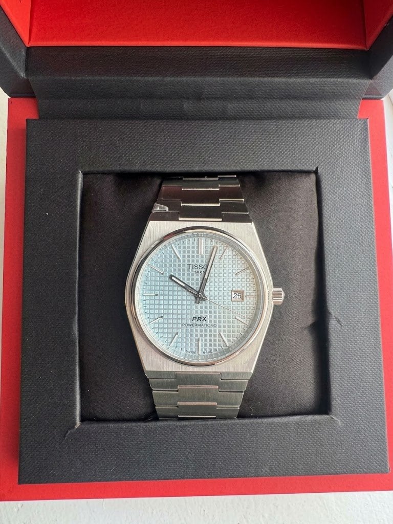 Tissot powermatic 80 horloge lichtblauw, 40 mm, ongedragen, Overige merken, Staal, Staal, Verzenden
