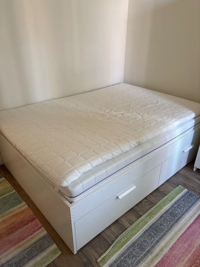 Bed Ikea Brimnes 140x200 inclusief matras en topper, Huis en Inrichting, Ophalen, Wit, Tweepersoons, 140 cm