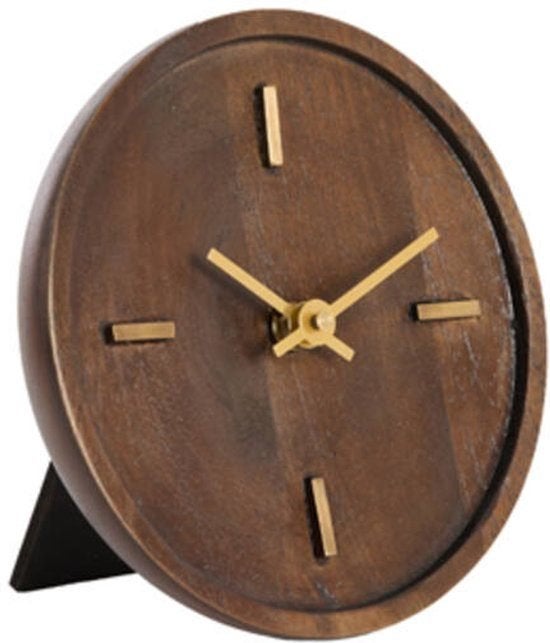 Light & Living Klok Ø15 cm VETI mango hout bruin+goud, Ophalen of Verzenden