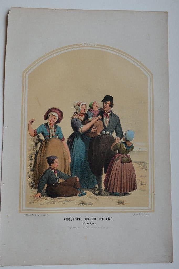 URK FLEVOLAND KLEDERDRACHT Bing + Ueberfeldt Buffa Litho C1, Dagelijks leven, 1800 - 1899, Verzenden, 34 cm