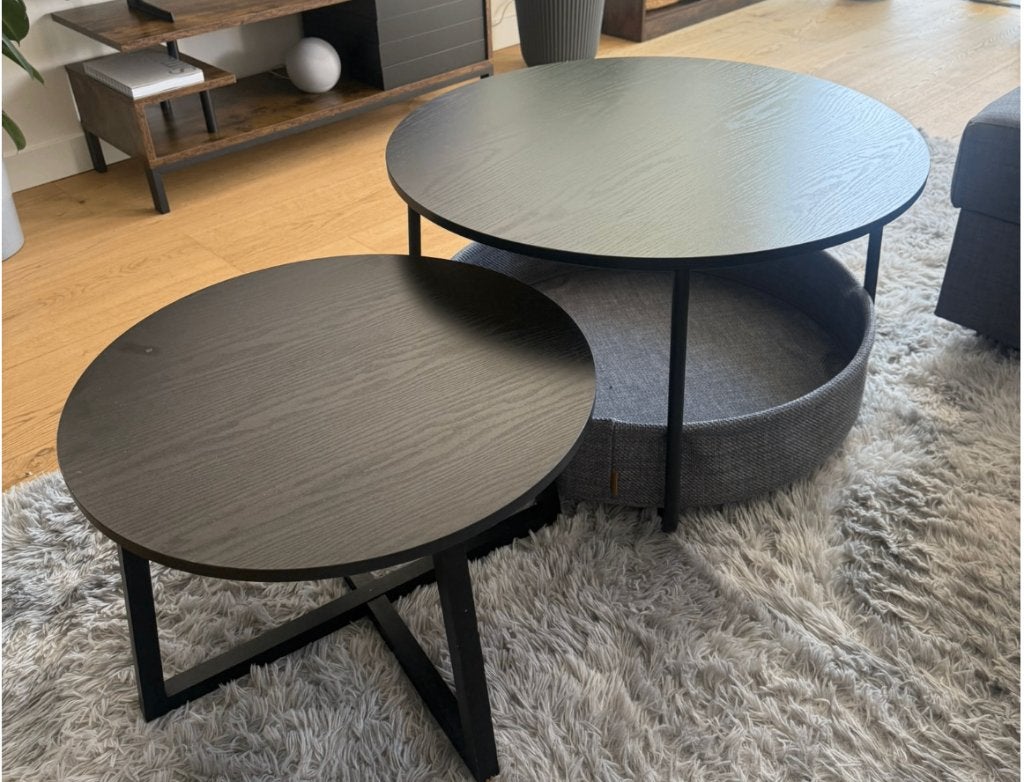 Set of 2 Modern Black Round Coffee Tables with Storage, Huis en Inrichting, Tafels | Salontafels, Ophalen, Rond, 50 tot 100 cm