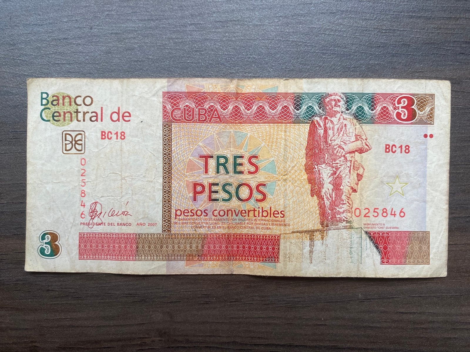 3 Pesos Convertibles Cuba 2007 Bankbiljet p-FX47, Ophalen of Verzenden, Noord-Amerika, Los biljet