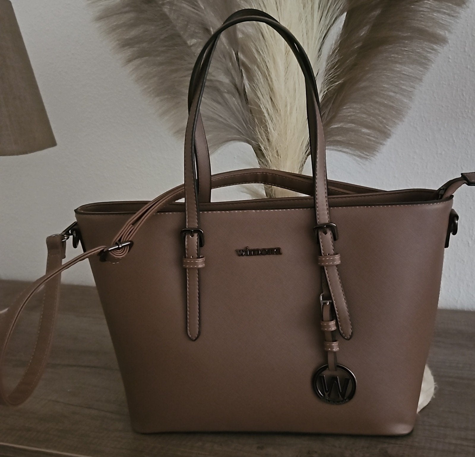 Stijlvolle Wimona Kyara One Schoudertas Laptoptas Taupe, Ophalen of Verzenden, Bruin