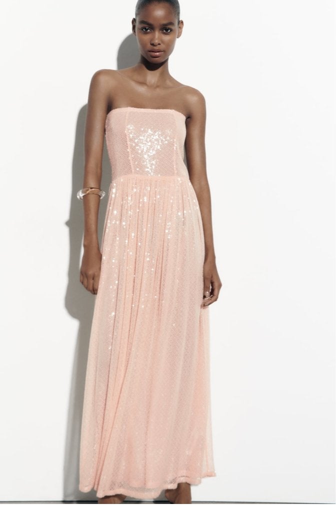Dames Zara maxi jurk tricot lovertjes pailetten roze nieuw S, Kleding | Dames, Zara, Nieuw, Ophalen of Verzenden, Roze