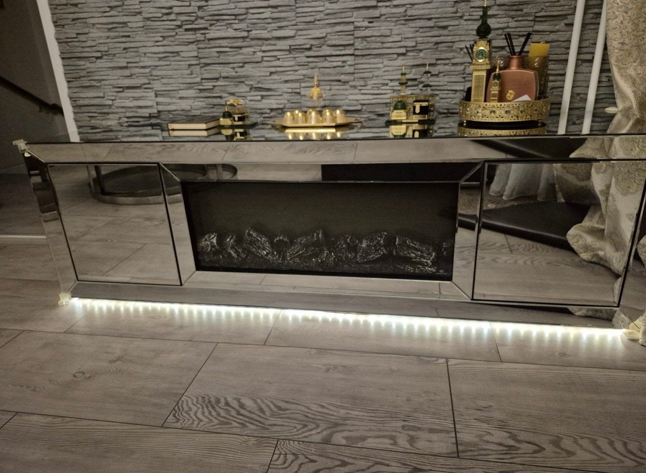 Tv-Meubel Sfeerhaard Blocci Mirror - Grijs, Huis en Inrichting, 150 tot 200 cm, Ophalen of Verzenden, Minder dan 100 cm, 25 tot 50 cm