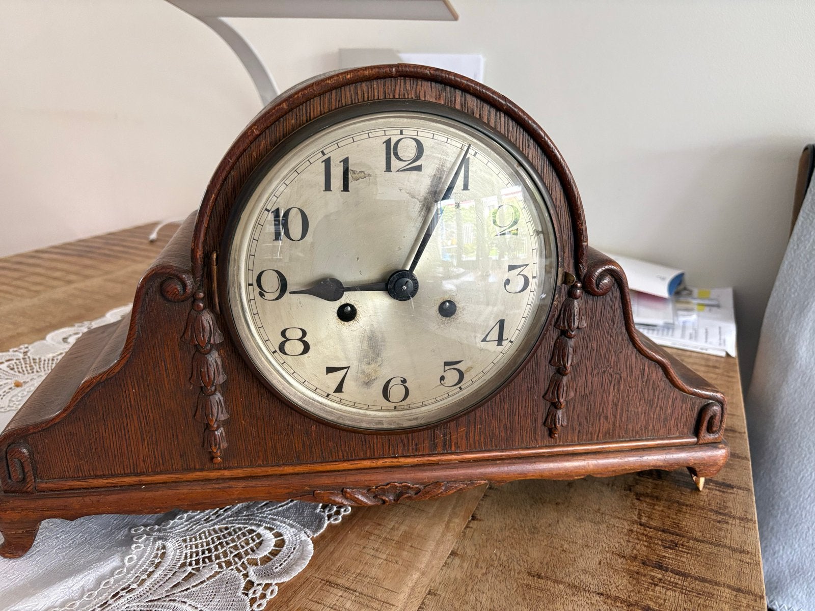 Antieke Kienzle Schouwklok - Klassieke Houten Mantelklok, Ophalen of Verzenden