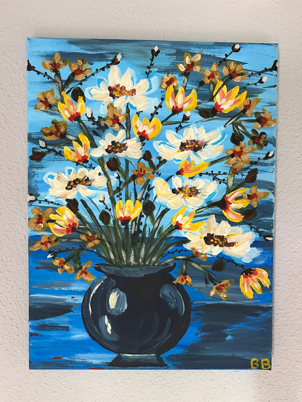 “ Flowers in blue” schilderij te koop, Antiek en Kunst, Ophalen of Verzenden