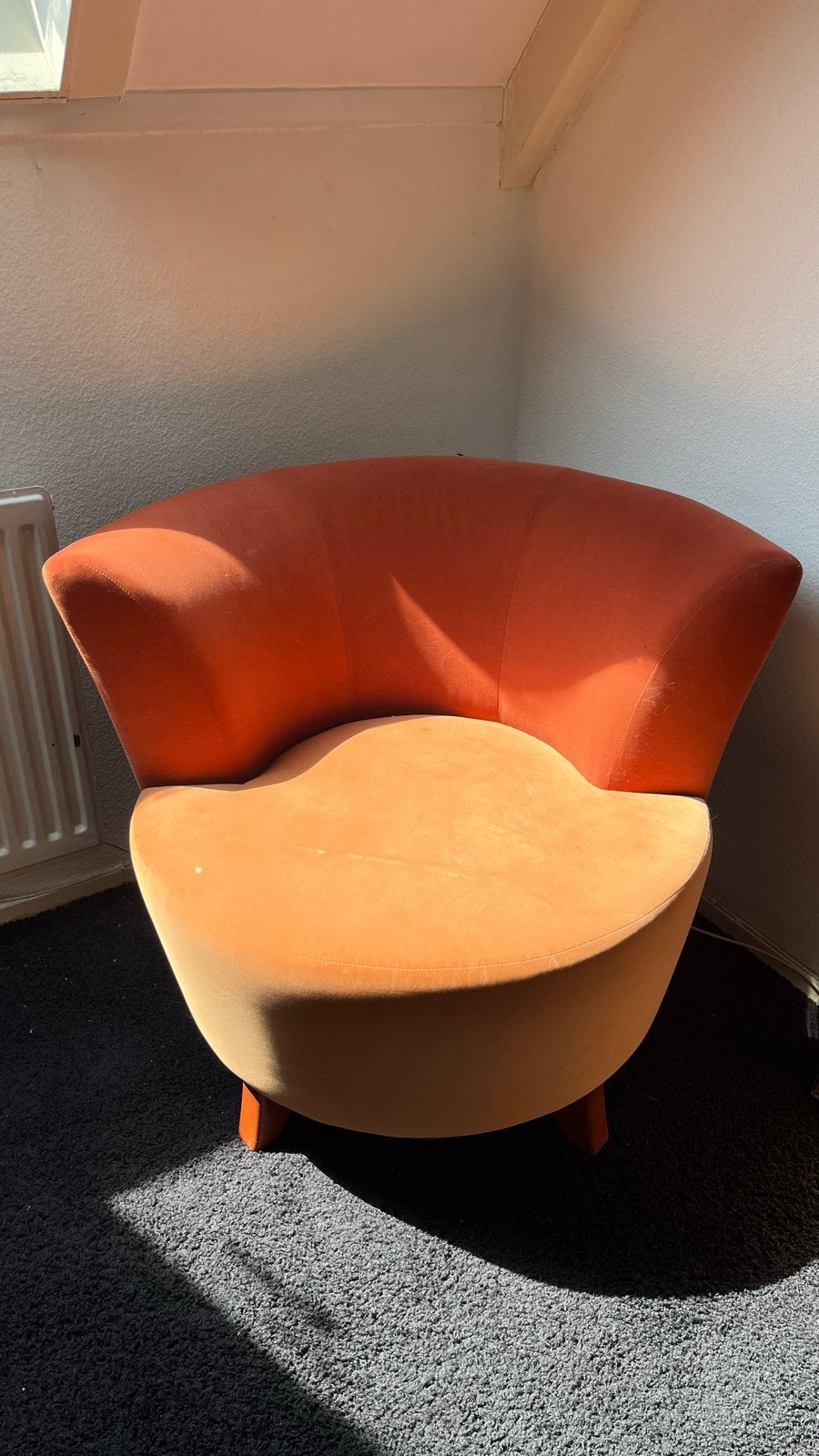 Designerstoel uniek - Oranje stof 2 kleuren stof, Ophalen, Gebruikt, Stof, 75 tot 100 cm