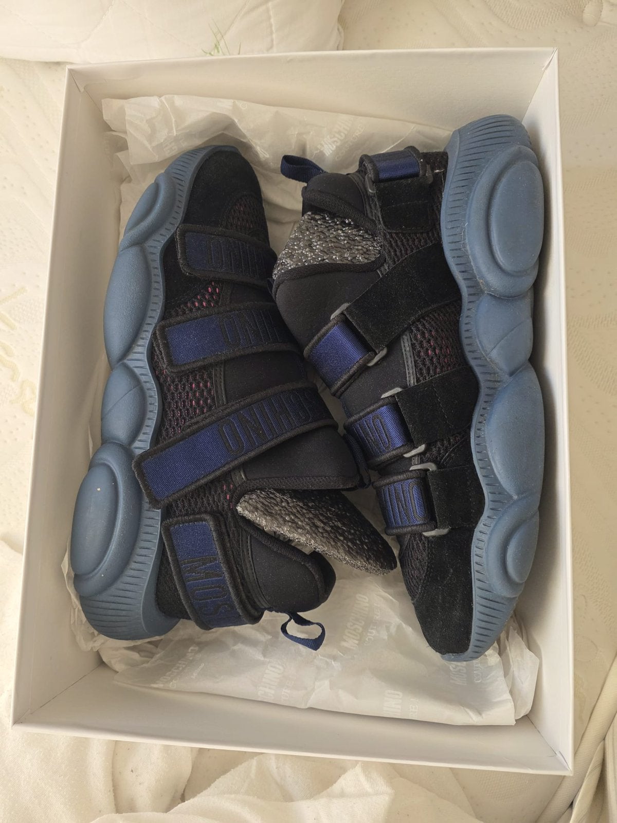 Moschino Couture Teddy Strap Sneakers - Zwart/Blauw -Maat 45, Blauw, Ophalen of Verzenden, Sneakers of Gympen, Zo goed als nieuw