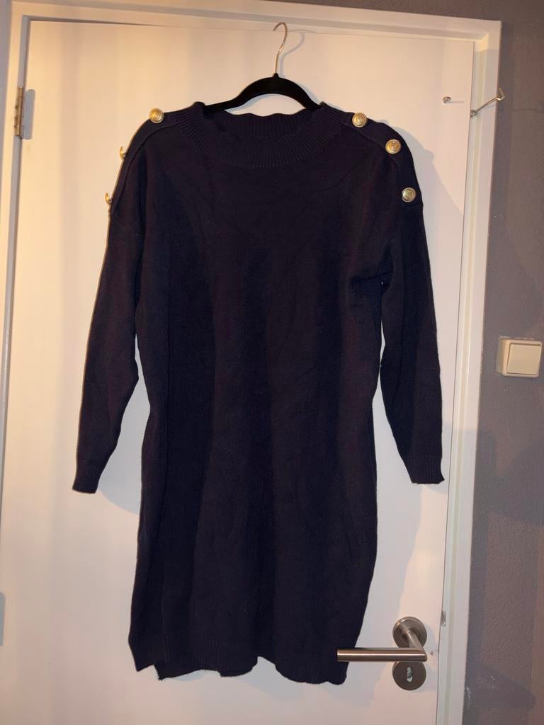 Donkerblauw jurkje met gouden knoopjes - Maat XL, Ophalen of Verzenden, Zo goed als nieuw, Maat 46/48 (XL) of groter, Blauw