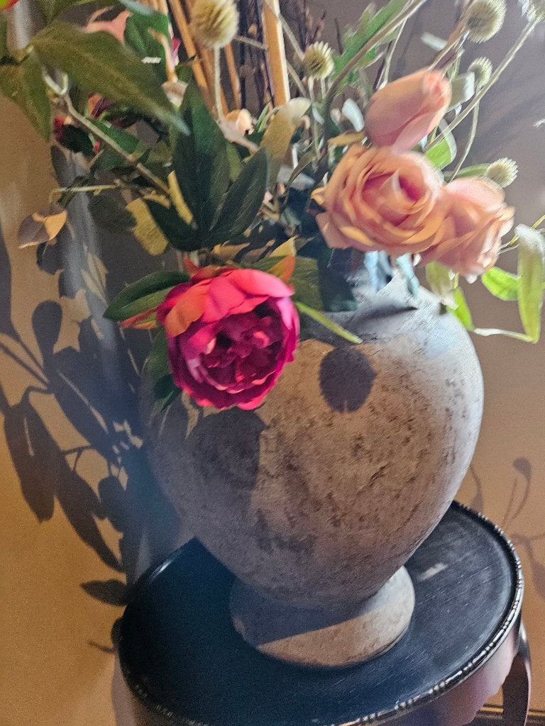 Bloempot, grijs groot, Rond, Binnen, Zo goed als nieuw, Aardewerk