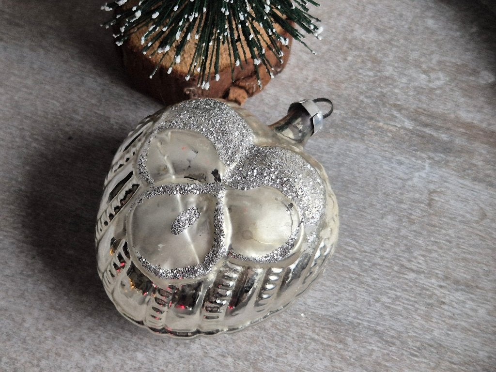 Vintage kerstbal hartje zilver 571, *, Gebruikt, *, Ophalen of Verzenden