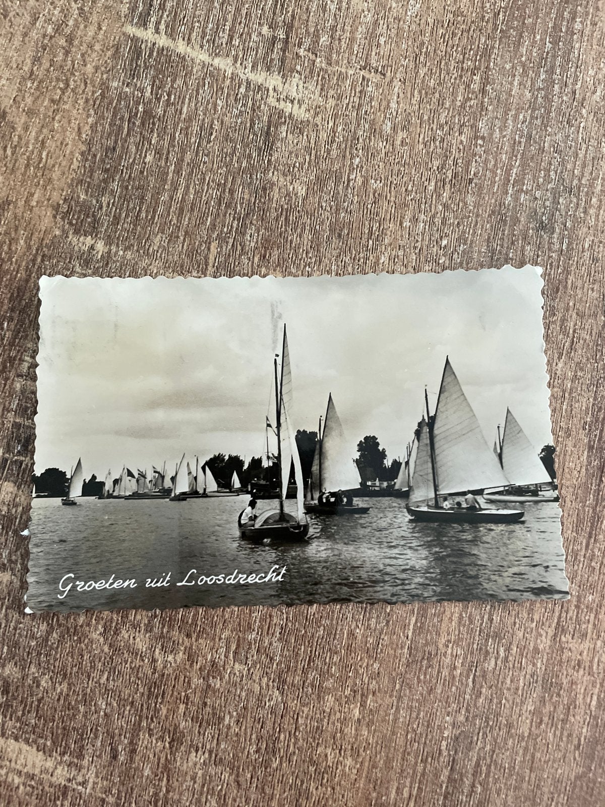 Oude ansichtkaart 'Groeten uit Loosdrecht' - Zeilboten, Ophalen of Verzenden, 1940 tot 1960, Gelopen, Noord-Holland